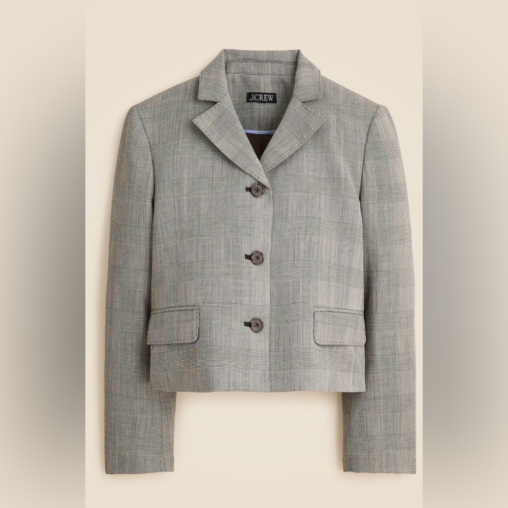 NWT J. Crew Cropped Lady Blazer in Plaid Italian Gauzy Wool Blend